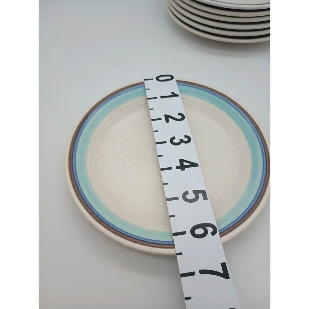 7 Vtg Franciscan Malibu Desert Plates Bread Appetizer Blue Brown Rings Stoneware